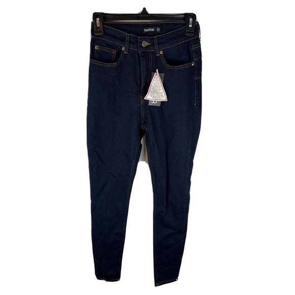 Boohoo Butt Shaper Mid Rise Skinny Jeans Dark Blue Womens Size 2 NWT‎ - Picture 1 of 11